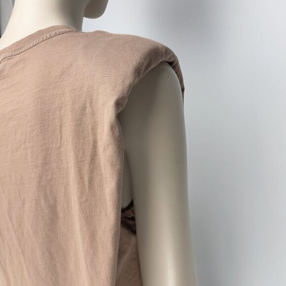 π₯2/30$π₯ Babaton Tan Muscle Square Shoulders Pad Crew NTank T-shirt Cotton s S - Picture 2 of 7